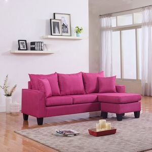 Modern Linen Fabric Sectional Sofa in Rose Red - Divano Roma Furniture