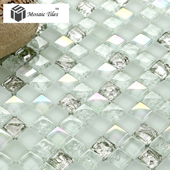 Silver Diamond Waterdrops Inner Crackle Design - Mosaic Tiles