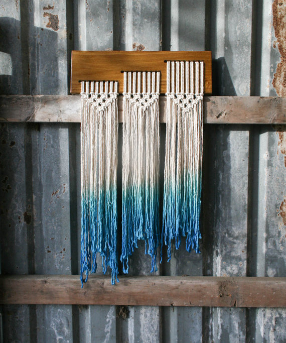 Dip Dyed Blue Macrame Ombre Fringe Wall Hanging - TIEDbyLoretta