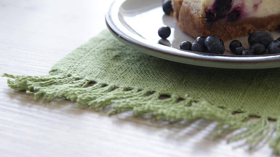 Green Rustic Table Runner with Fringe - LinenSpace