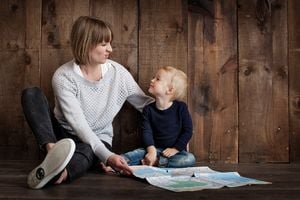Mom and Little Boy with Map
