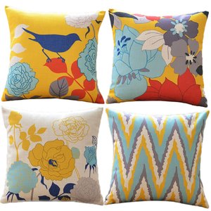 Birds and Flowers - 18in x 18in - Sykting Cotton Linen Throw Pillow Covers Set