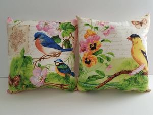 Bluebird and Goldfinch Pillows - 11in x 11in - ThymeInTheGardenShop