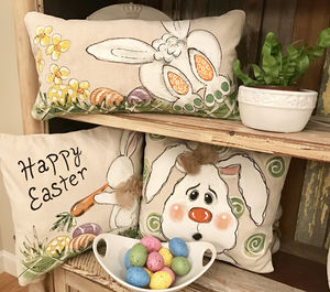 Bunny Bottom and More - 18in x 18in and 12in by 22in - Hand-painted Pillows by SippingIcedTea
