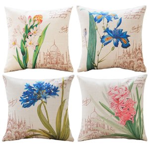 Flower Printing - 18in x 18in - Sykting Cotton Linen Throw Pillow Covers Set