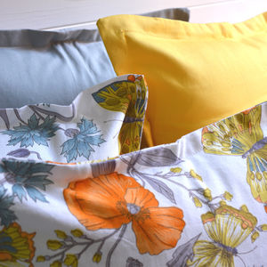 Flowers and Yellow Butterflies - Multiple Size - Cotton Pillow Covers by DisiriLab