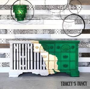 Tracey's Fancy - Green , Gold, and Black and White Stripes Dresser