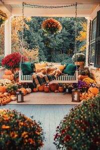 Fall Porch with Dog on Swing - Classy Girls Wear Pearls