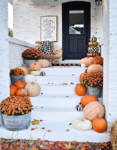 Small Front Porch Decorated for Fall - Kindred Vintage
