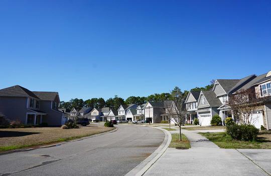 A street lined with homes in The Park at Willowick