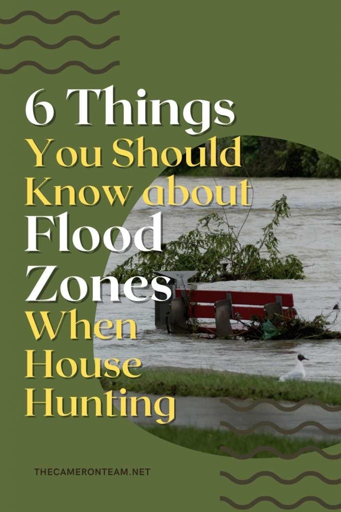 "6 Things You Should Know about Flood Zones When House Hunting" and a flooded park bench