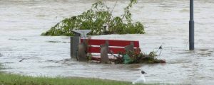 Park bench in a flood