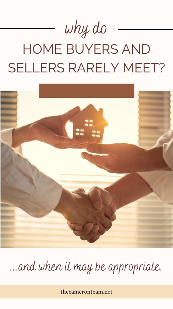 Hands exchanging wooden house and "Why Do Home Buyers And Sellers Rarely Meet"