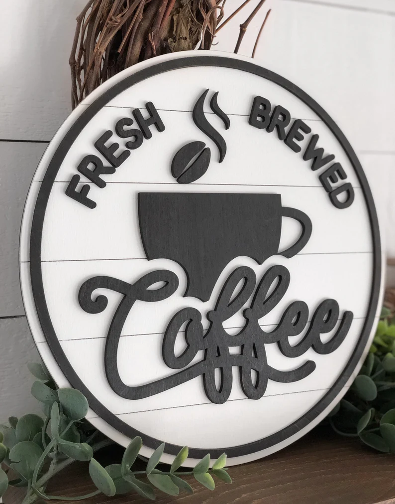 6211Design - Round Fresh Brewed Coffee Sign