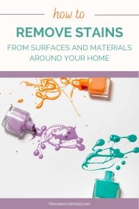 "How to Remove Stains from Surfaces and Materials Around Your Home" and the spilled bottles of nail polish