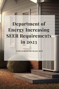 "Department of Energy Increasing "SEER Requirements in 2023" over the main picture of an HVAC unit outside a home.