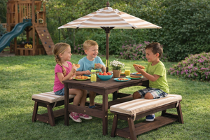 KidKraft Outdoor Wooden Table & Bench Set with Cushions and Umbrella