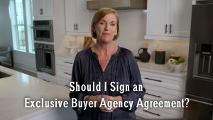 Melanie Cameron in a kitchen and "Should I Sign an Exclusive Buyer Agency Agreement?"