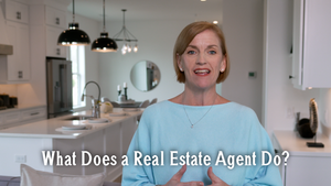 "What Does a Real Estate Agent Do?" with Melanie Cameron standing in a kitchen.