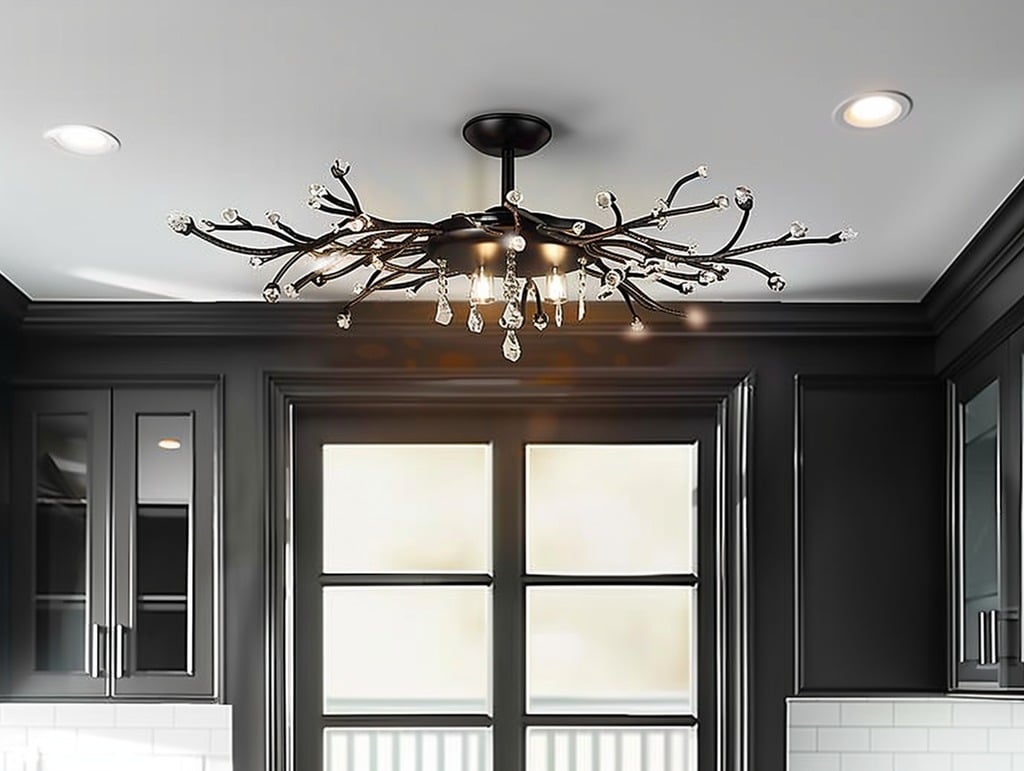 Black Branch and Crystals Light Fixture