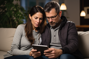 Married couple looking at tablet