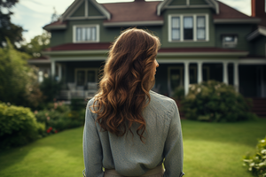 A Woman Standing In Front of A House