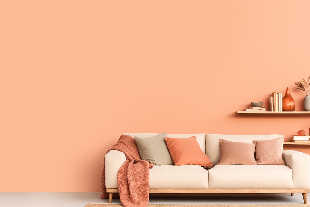 A Living Room Painted in Pantone's Peach Fuzz