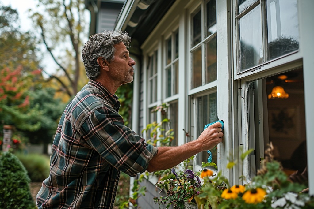 A Man Checking Window Seals