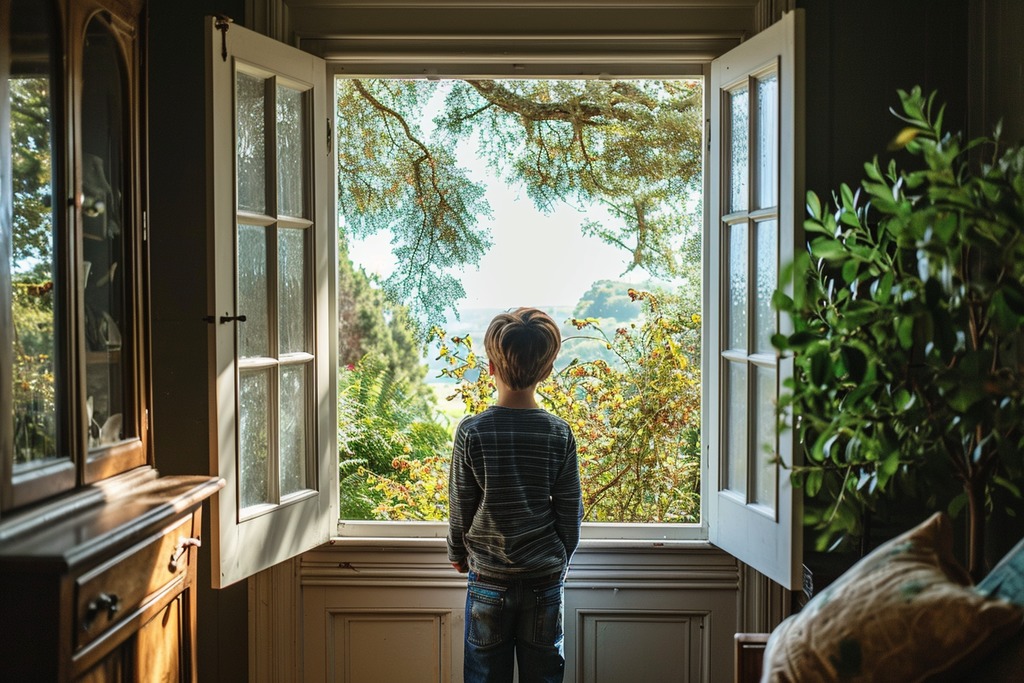 A Tween Boy Stands in Front of an Open Window