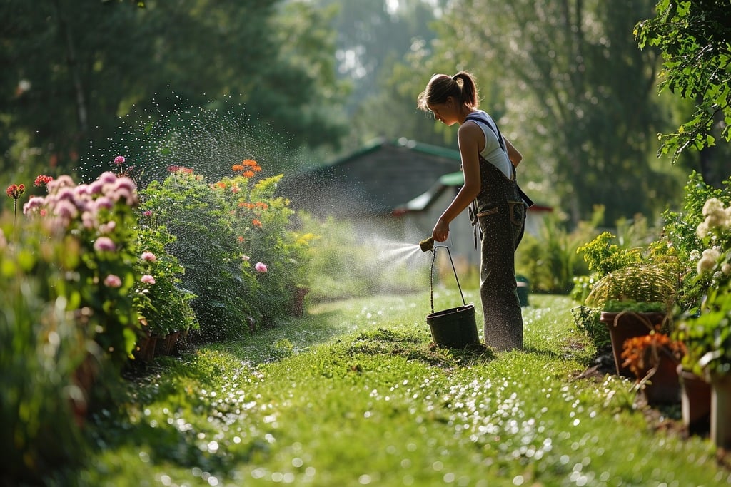 A Woman Fertilizing a Lawn