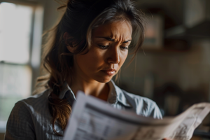 A Woman Looking at Her Electric Bill