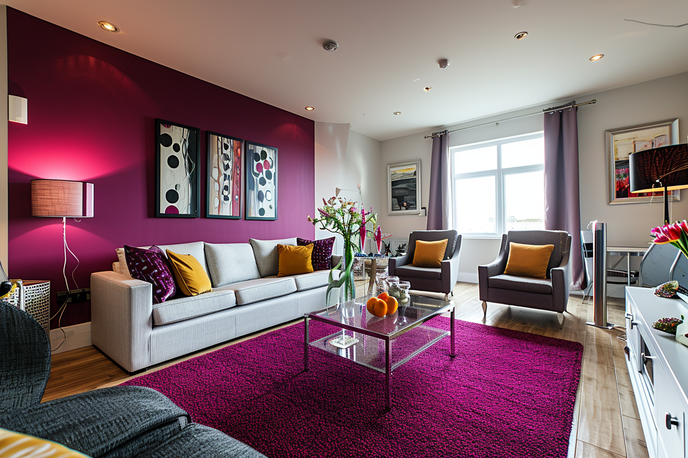 Magenta Accent Wall in Living Room