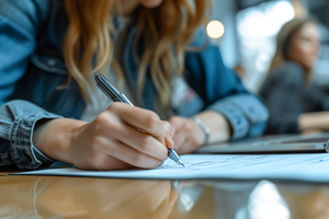 A Home Buyer Signing an Offer to Purchase