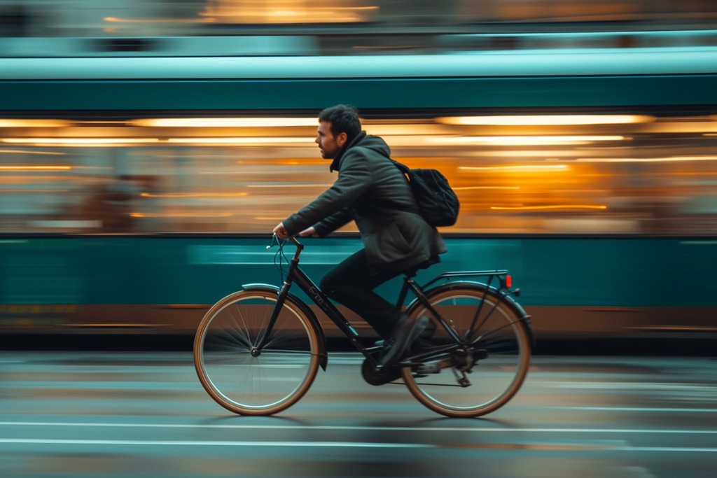 A Man Riding a Bicycle to Work