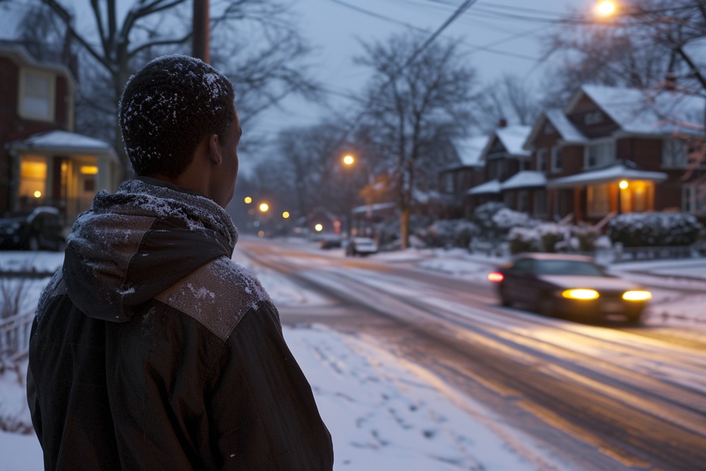 A Man Standing on a Snowy Street