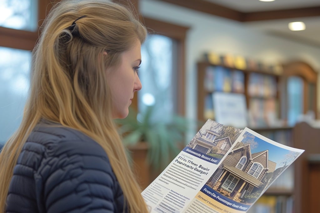 A Woman Looking at a Brochure for First-Time Homebuyer Programs and Grants