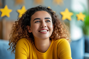 A Woman with 5-Stars Behind Her