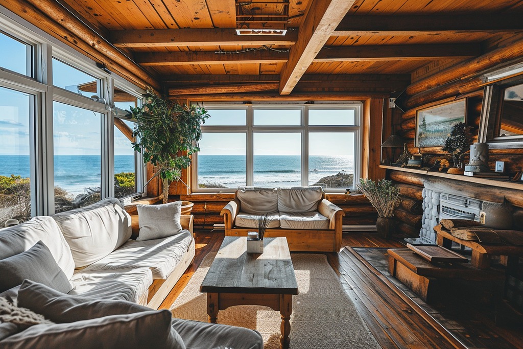 Beach Home with Log Cabin Decor