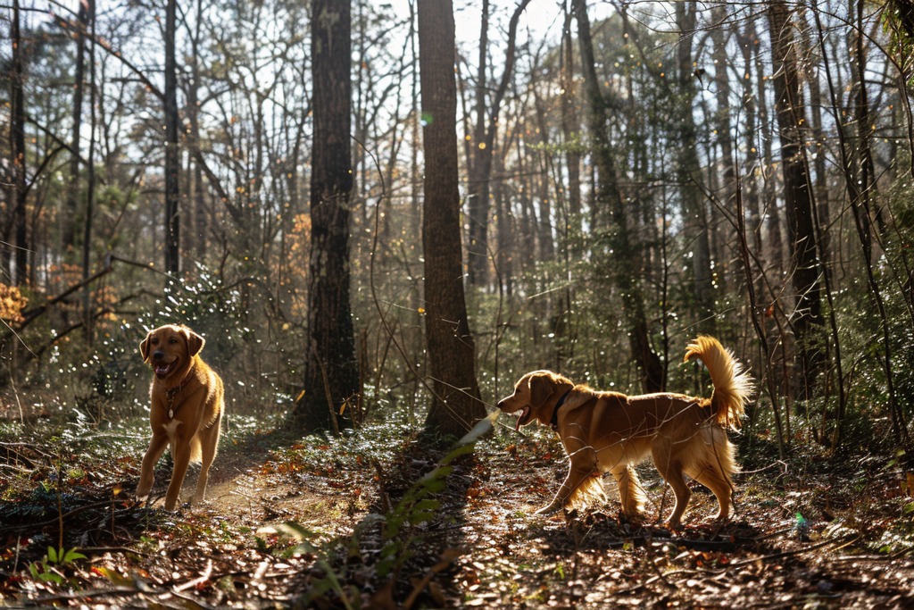 Dogs Playing Near a Wooded Area