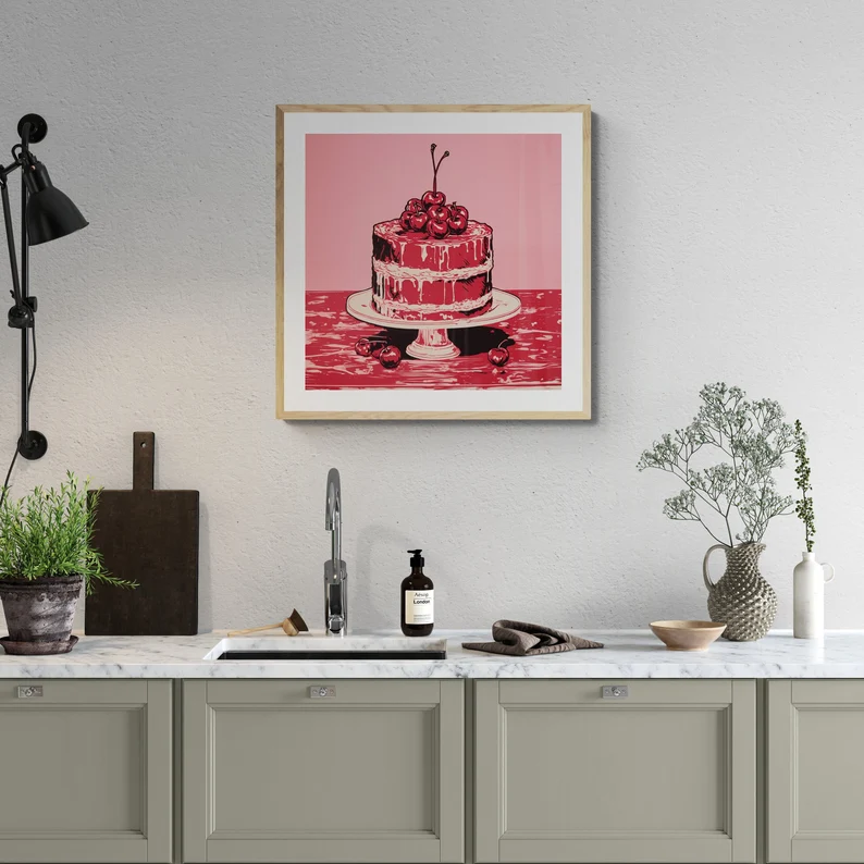 TheShyHound - Vintage Cherry Cake Lithograph Art Printable