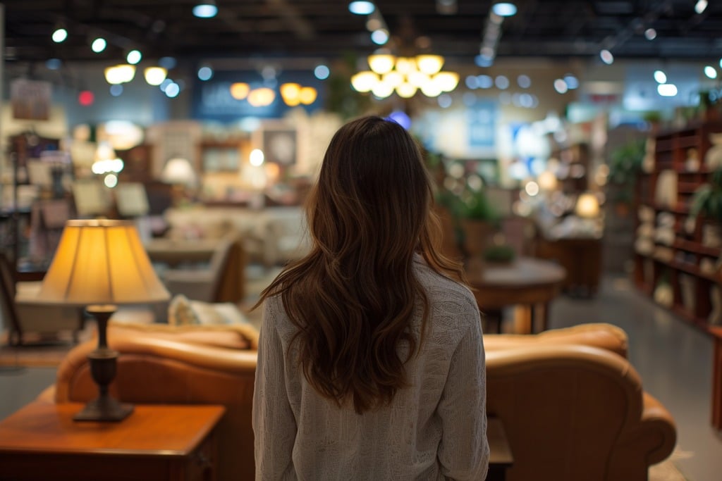 Woman Standing in a Furniture Store