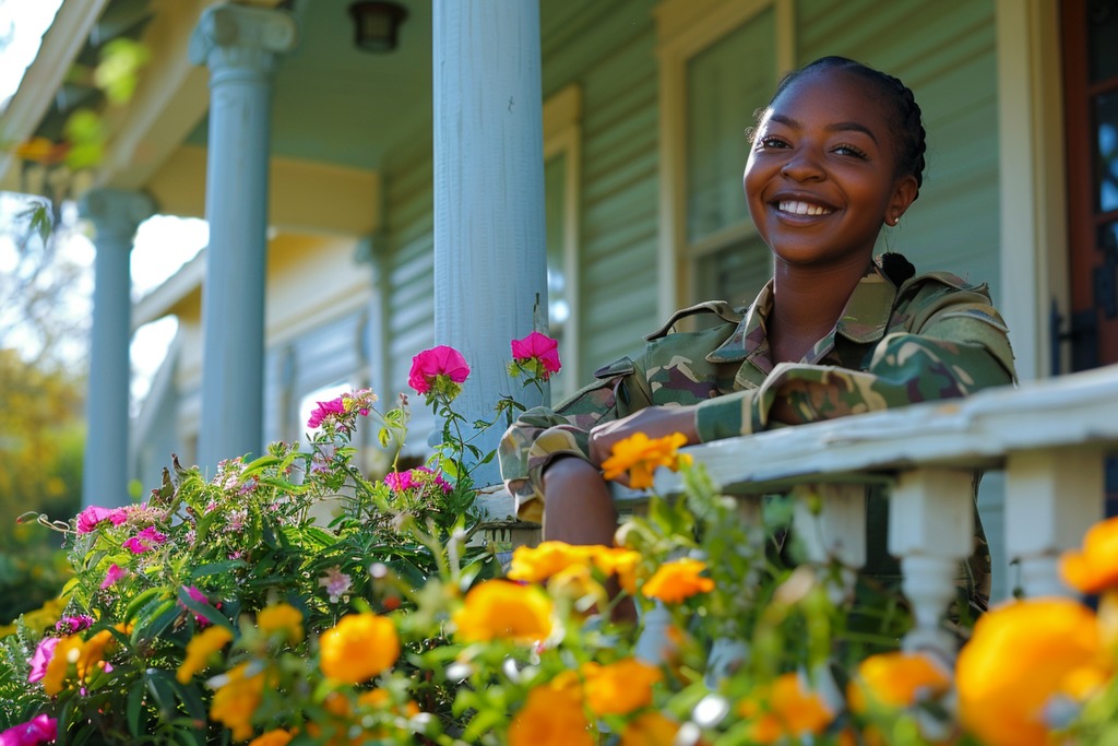 A Military Woman Standing in Front of a House She Wants to Buy