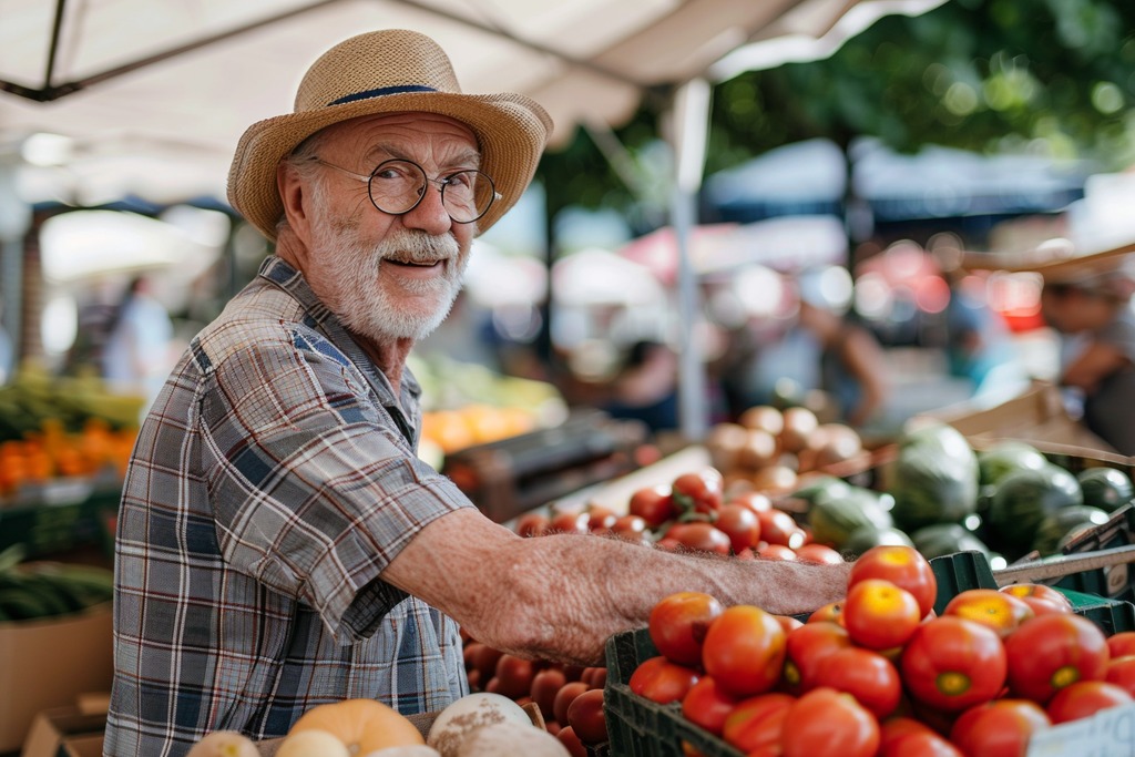 A Retirement-Age Man Shopping at a Farmers' Market