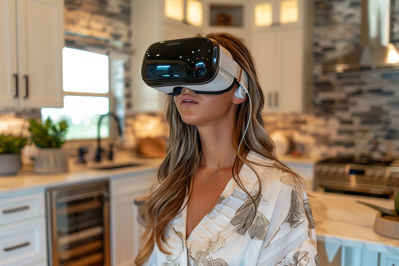 A Woman Touring a Home in Virtual Reality