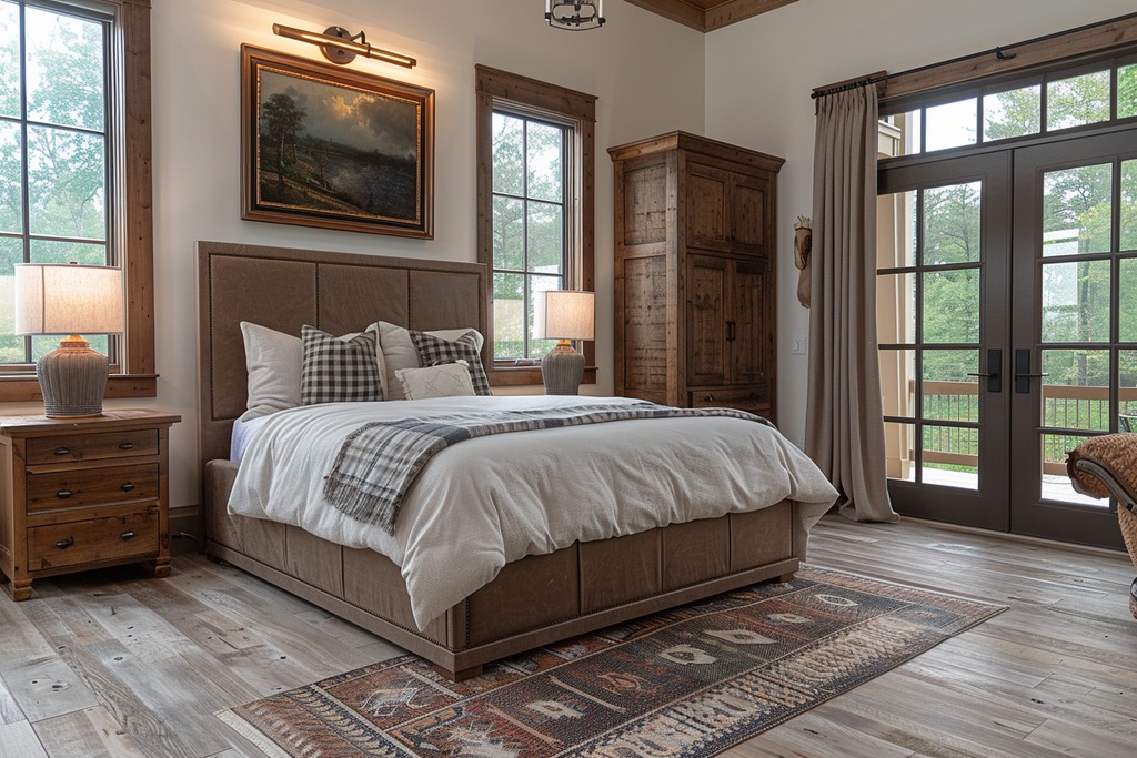 Bedroom with Greige Luxury Vinyl Plank Flooring
