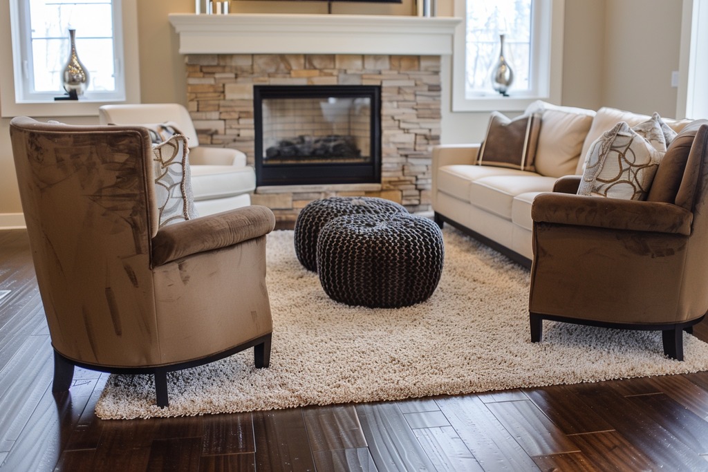 Living Room with Espresso Hardwood Flooring 