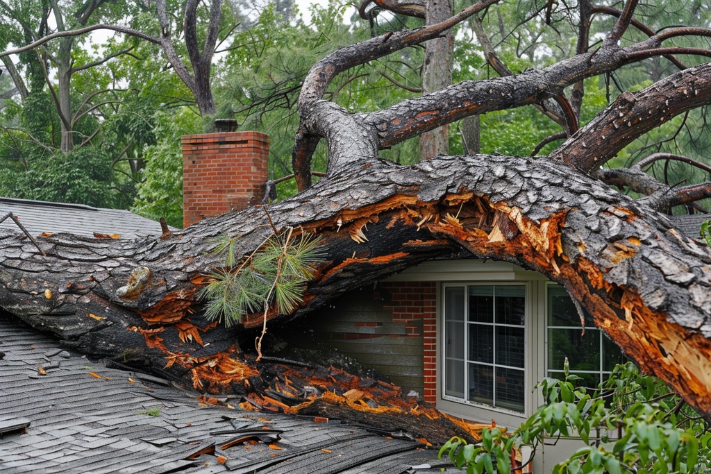 Fallen Tree Branch On a Roof