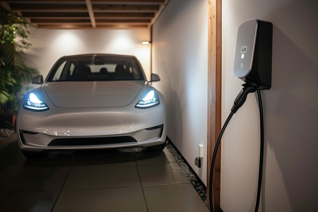 Electric Car Charging in Garage