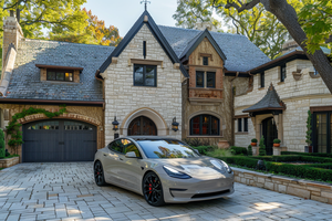 Electric Car Parked in Front of a Nice House