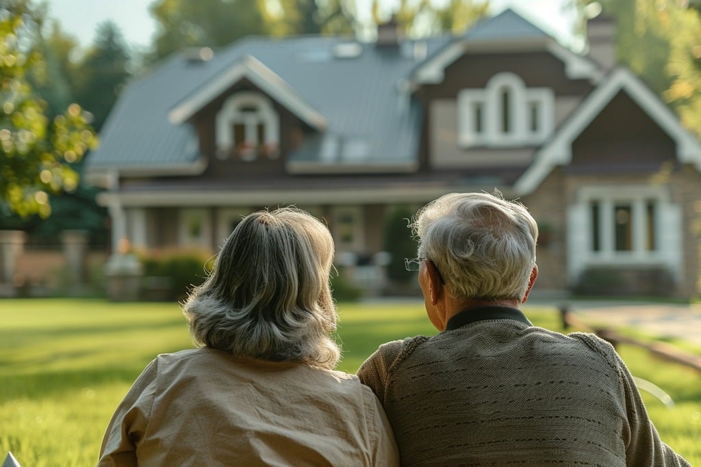 Senior Couple Standing in Front of Home